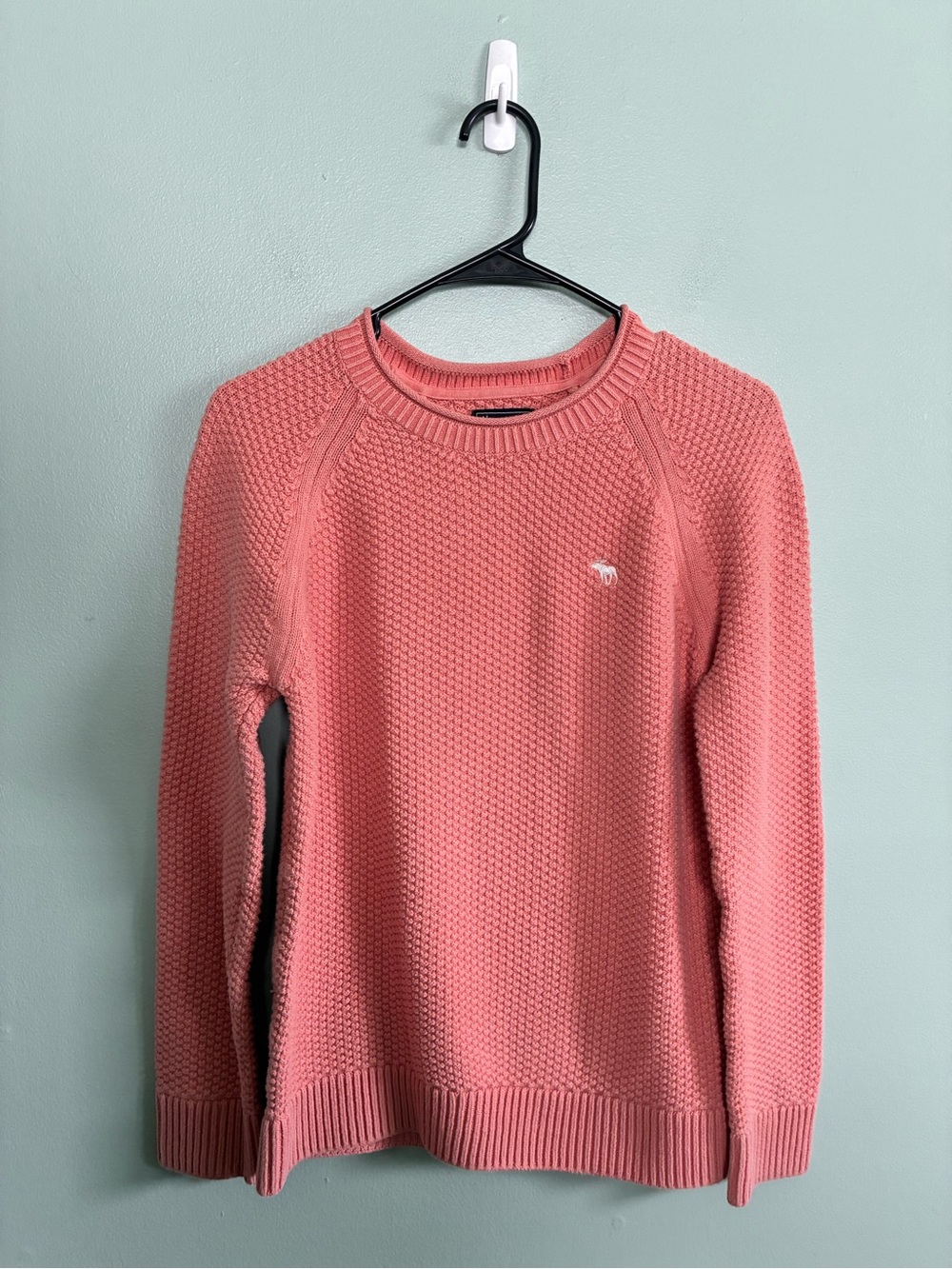Abercrombie & Fitch Textured Knit Honeycomb Crewneck Sweater Coral Pink S